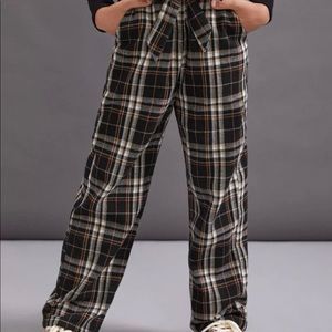 Girls Elastic Waist Wide Leg Flannel Plaid Pants Removable Belt - size 11-12